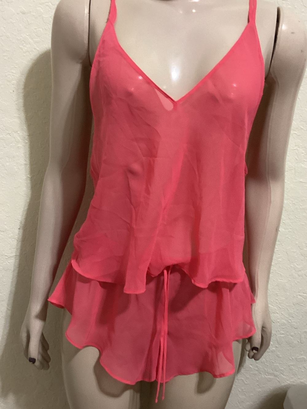 Victoria's Secret Coral Pink Sheer V-Neck Spaghetti Strap Camisole